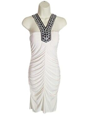 Savannah Studio Dress Sequined Ruched Cream Size L